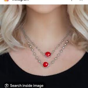 New With Tags Elegant Silver and Red Necklace With Earrings Paparazzi